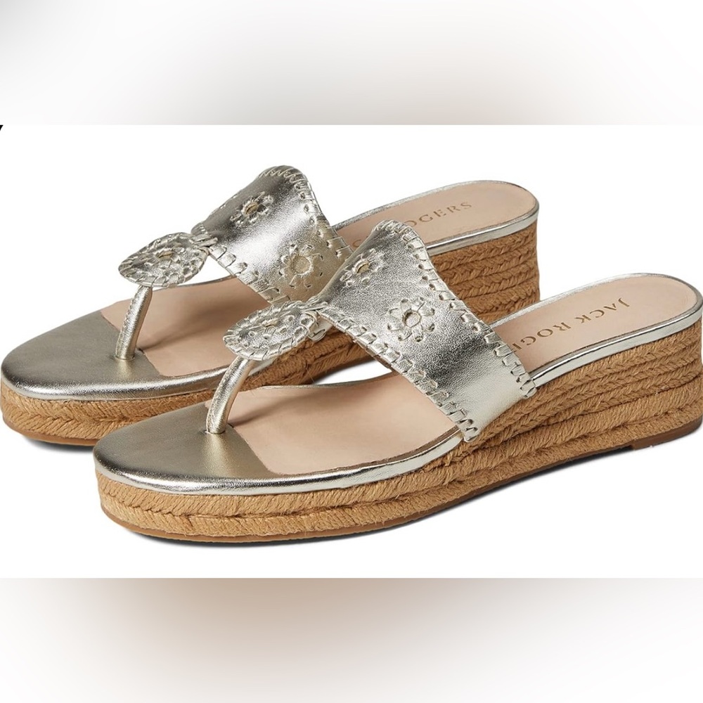 Jack Rogers Mid Wedge style no. 163221WG05 Platinum/Platinum size 8M never worn